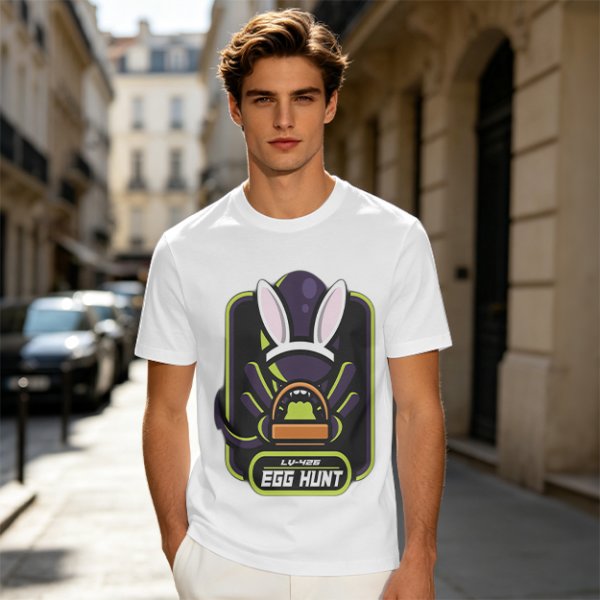 Olive T-Shirt With Alien Bunny Ears Egg Hunt Graphic