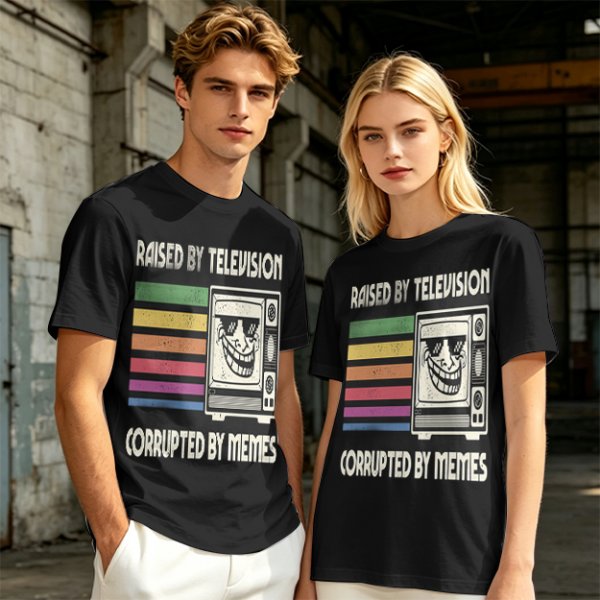 Raised by Television Corrupted by Memes Retro Graphic T-Shirt