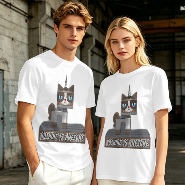 Olive T-Shirt with Grumpy Cat Lego Style 'Nothing Is Awesome' Print