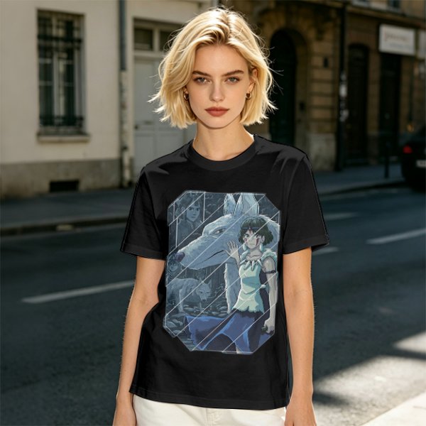 Olive T-Shirt Featuring Princess Mononoke Wolf Artwork