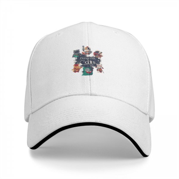 Black baseball cap with Dungeons & Cats fantasy cat characters print
