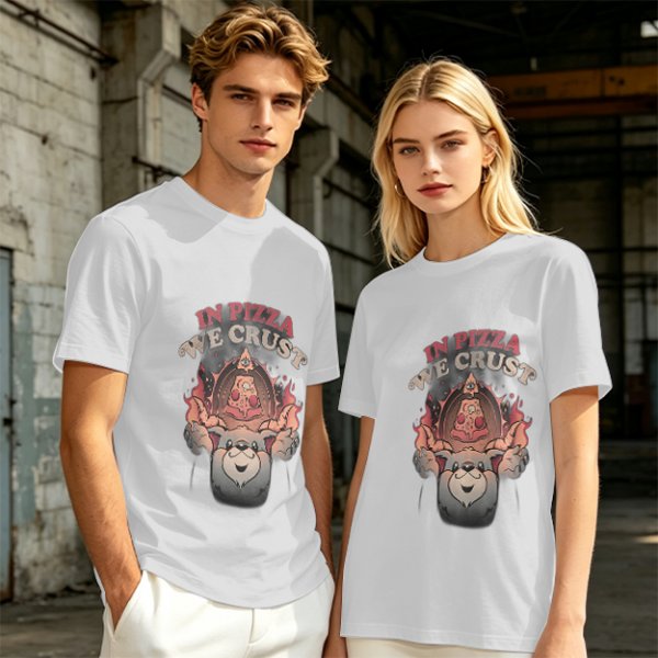 Olive T-Shirt With 'In Pizza We Crust' Pizza Dog Graphic