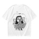 Olive green graphic t-shirt with bedridden cartoon girl and 'DAILY' text
