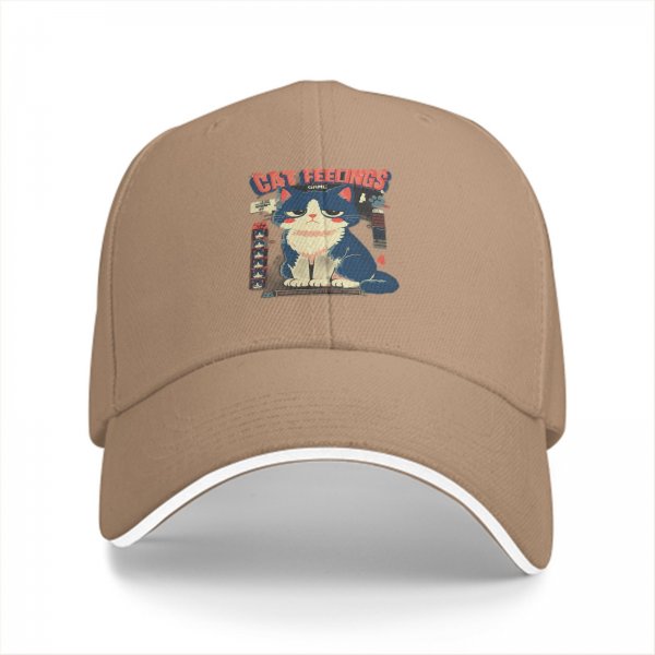 Black baseball cap with cat feelings graphic print