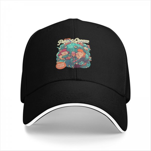Black Baseball Cap with Psychedelic Ice Cream Monster Graphic Print