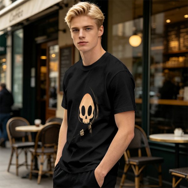 Olive T-shirt with Cute Grim Reaper Skull Graphic