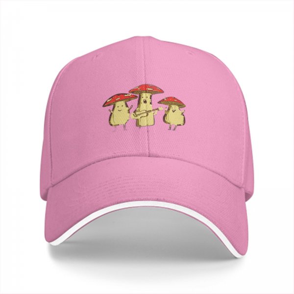 Black baseball cap with singing mushroom band graphic