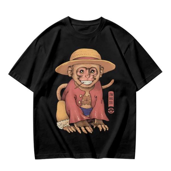 Olive T-Shirt With Monkey In Straw Hat Pirate Print