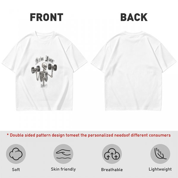Olive T-Shirt With Skeleton Lifting Weights New Year Print