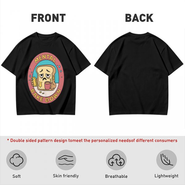 Olive T-Shirt with Sad Toast Holding Coffee and Phone Mental Bake Down Print