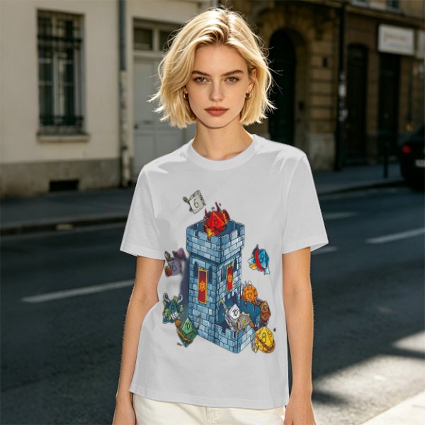 Olive T-Shirt With Fantasy Dice Castle Graphic Design