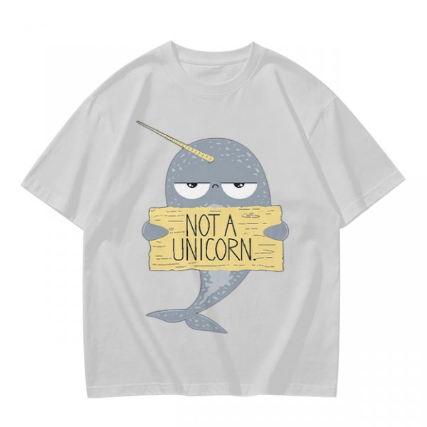 Olive T-Shirt With Grumpy Narwhal Holding Not A Unicorn Sign