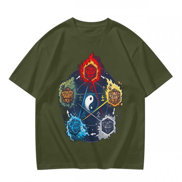 Dungeons and Dragons Elemental Dice Yin Yang Graphic T-Shirt