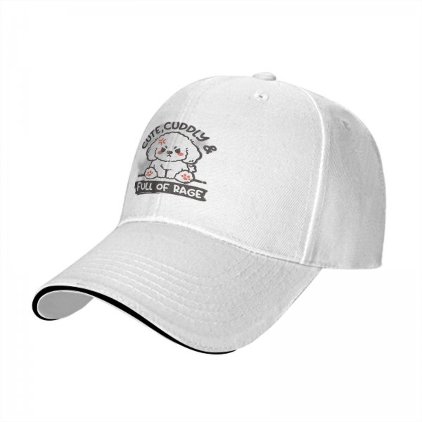 Black Baseball Cap With Cute Angry Dog 'Cute Cuddly Full Of Rage' Print