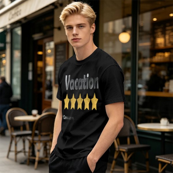 Olive Green T-Shirt With Vacation And Five Star Graphic Print
