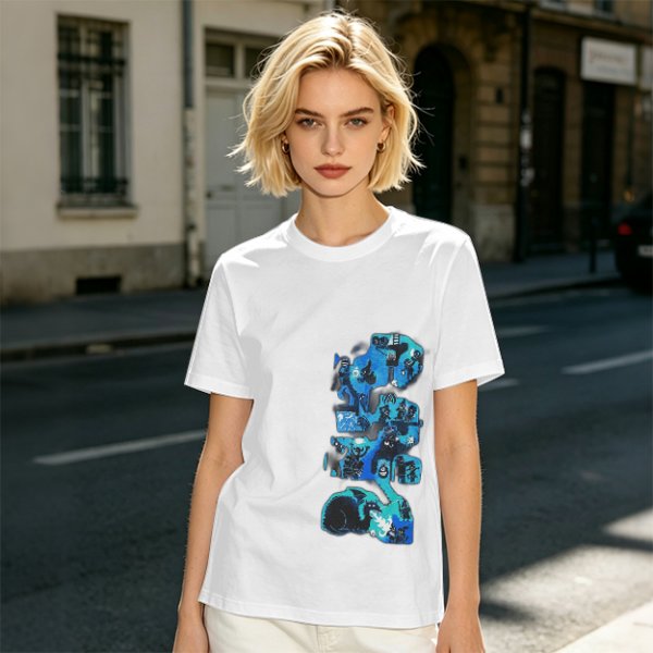 Olive Green T-Shirt with Blue Abstract Graphic Print