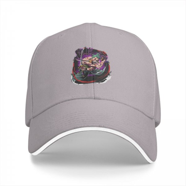 Black Baseball Cap With Anime Swordsman Character Print