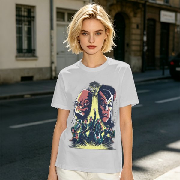 Olive Graphic Tee With Retro Sci-Fi Character Art Print