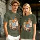 Olive Green T-Shirt With Cartoon Artist Painting Self Portrait Artwork