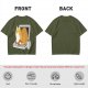 Olive T-Shirt with a Sleeping Cat on a Laptop Print