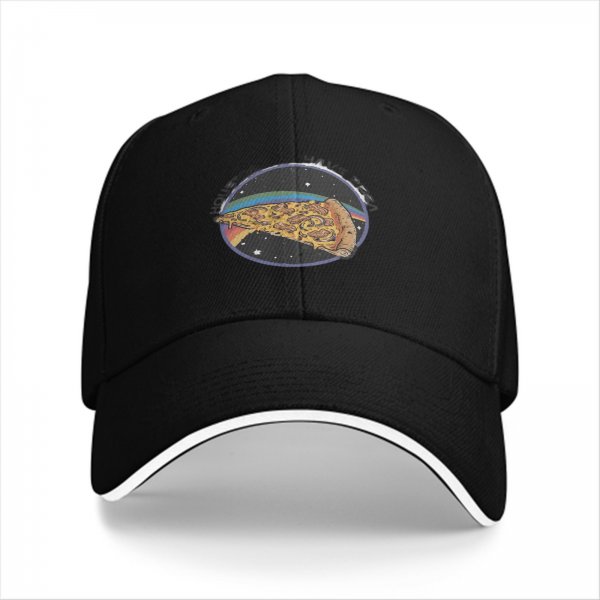 Black Baseball Cap With Space Pizza Slice Graphic Design