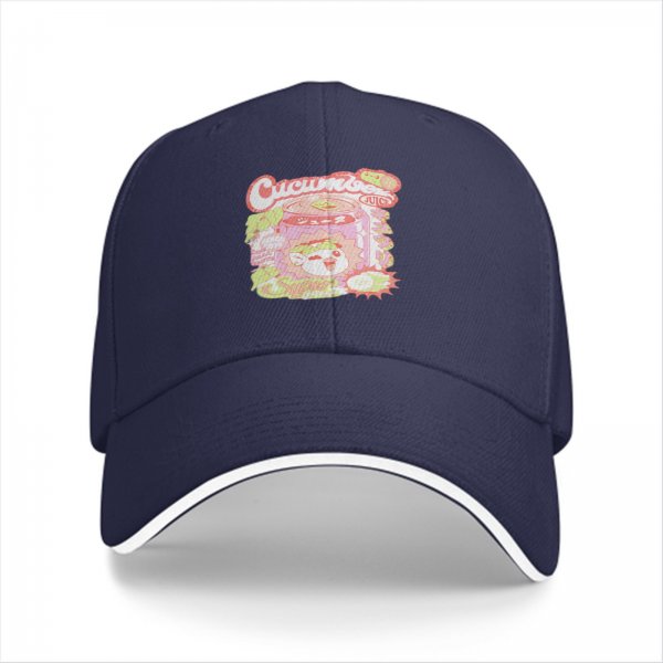 Black Baseball Cap With Pastel Cucumber Themed Graphic Print