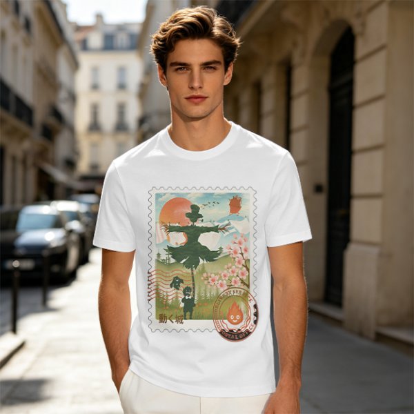 Howl's Moving Castle Stamp Graphic Olive T-Shirt