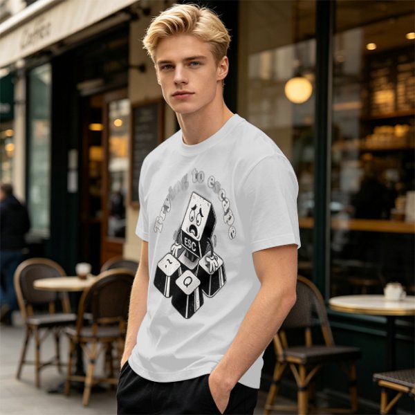 Olive T-Shirt With Esc Key Trying To Escape Graphic Print