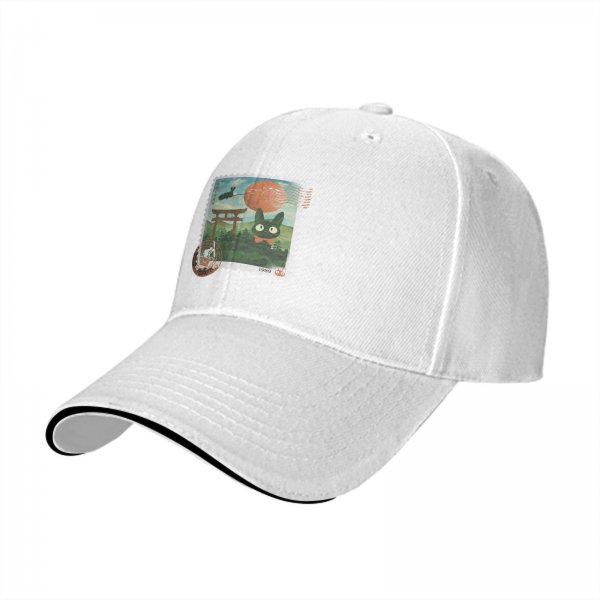 Black Baseball Cap with Anime Stamp Print Design
