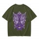 Olive T-Shirt with Celestial Cat Moth and Mystical Hands Print