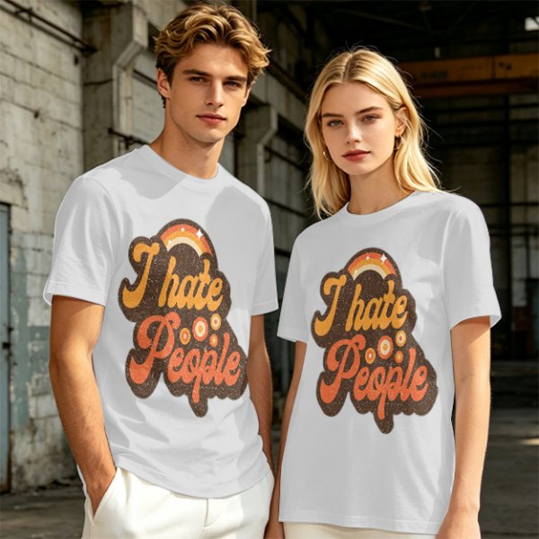 Olive Green Retro Graphic T-Shirt with "I Hate People" Print