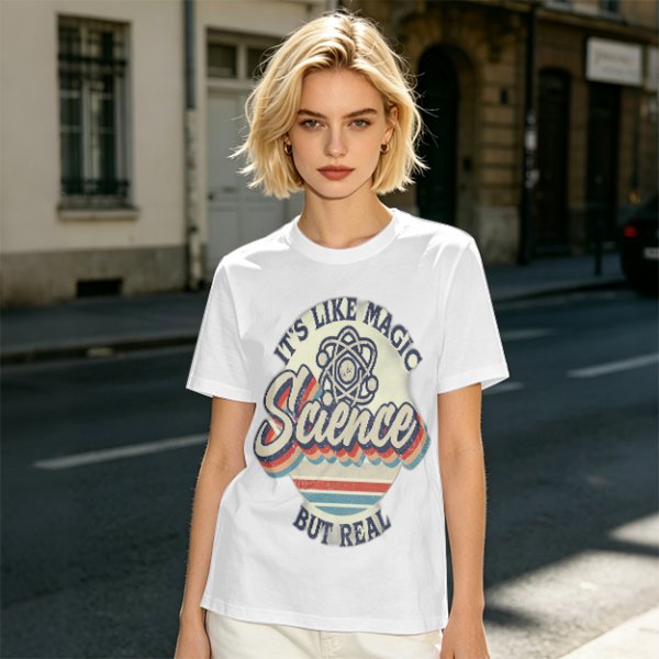 Olive T-Shirt With 'It's Like Magic Science But Real' Retro Print