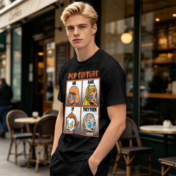 Pop Culture Pronoun Guide Chibi Character Graphic T-Shirt