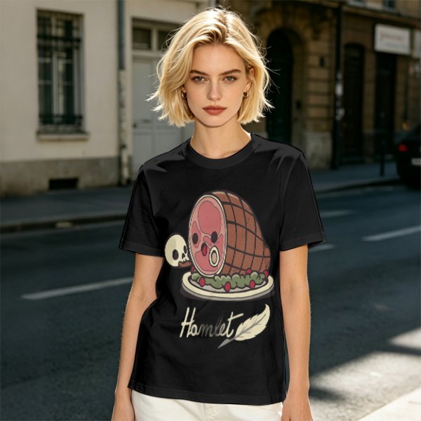 Olive T-Shirt With Funny Hamlet Ham And Skull Graphic Print
