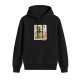 Black hoodie with whimsical stamp-style fantasy artwork print