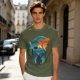 Olive green t-shirt with fantasy warrior silhouette graphic