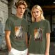 Olive green t-shirt with Totoro 'Spirits' graphic print