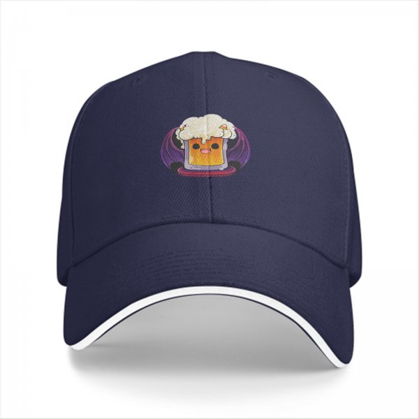 Black Baseball Cap With Cute Vampire Beer Mug Graphic