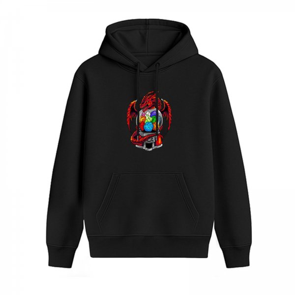 Black Hoodie With Red Dragon And Colorful Crystals Graphic