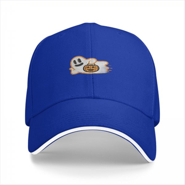 Black Baseball Cap With Cute Ghost Holding Jack O Lantern Halloween Design