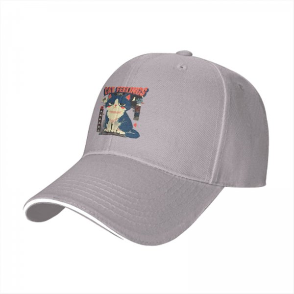 Black baseball cap with cat feelings graphic print