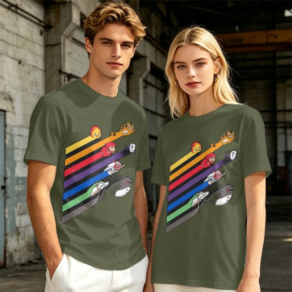 Studio Ghibli Characters Rainbow Stripe Graphic T-Shirt