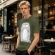 Olive Green T-Shirt With Grumpy Chubby Gray Cat Graphic
