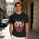 Olive green t-shirt with a panda relaxing in a steaming ramen bowl print