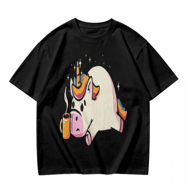Olive T-Shirt With Tired Unicorn Holding Hot Coffee Print