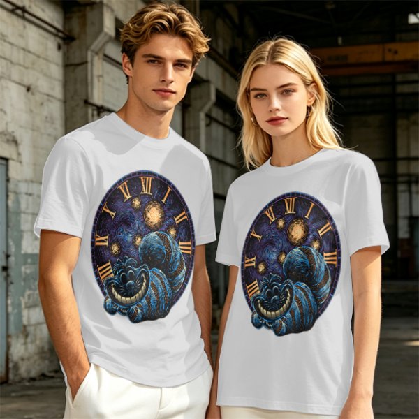 Olive T-Shirt with Cheshire Cat Clock Art Print