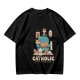 Olive T-Shirt With Funny Cat Graphic 'Catholic' Print